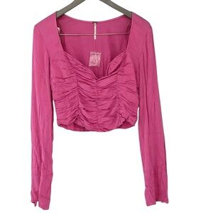 🔆 Free People Pink Ruched Crop Blouse - Size Small NWOT